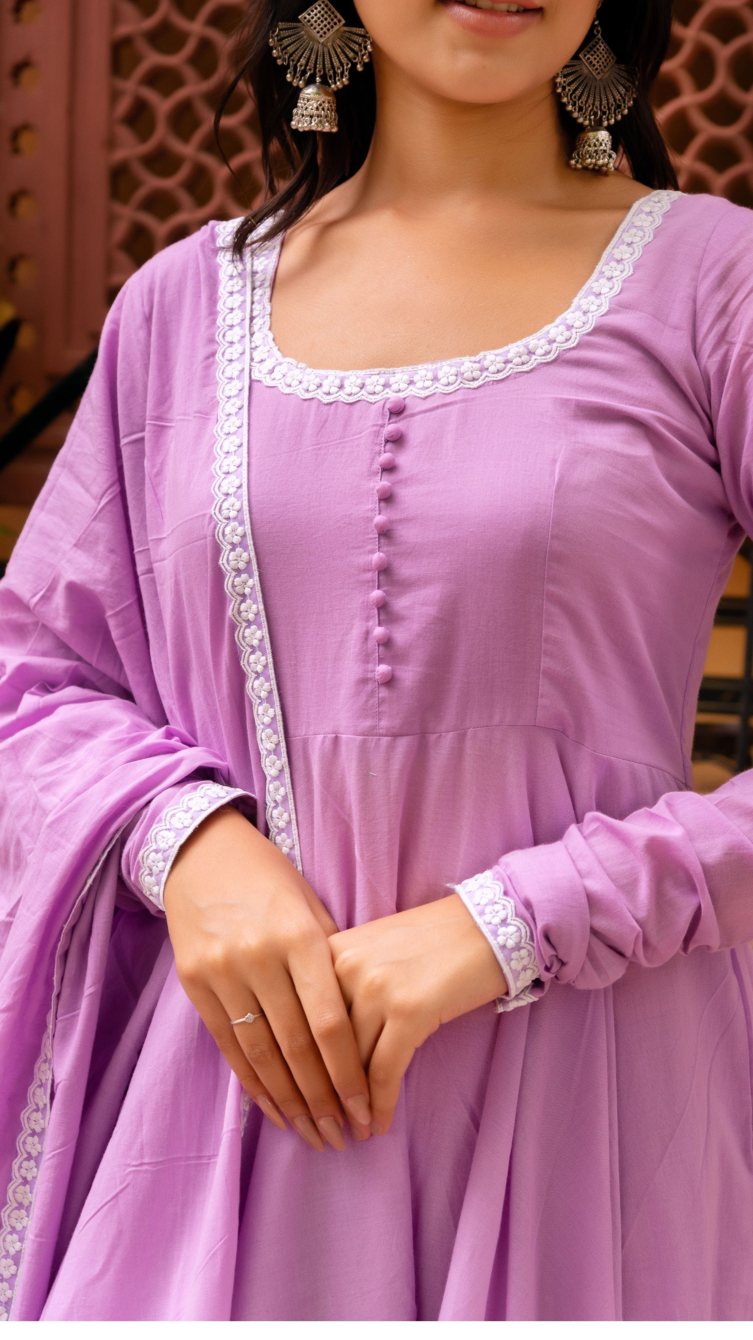 Pomcha Jaipur Gaurangi Lilac Embroidery Cotton Anarkali Set - Distacart