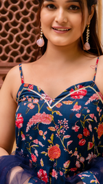 Thumbnail for Pomcha Jaipur Gaurangi Prisha Blue Printed Cotton Anarkali Set