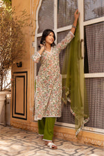 Thumbnail for Pomcha Jaipur Gaurangi Floral Print Cotton Green Suit Set
