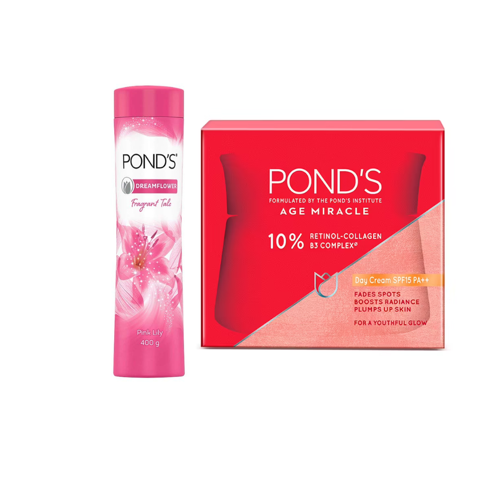 Ponds Dreamflower Fragrant Talcum Powder Pink Lily And Age Miracle Wrinkle Corrector SPF 18 PA++ Day Cream - Distacart