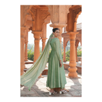 Thumbnail for The52 Women's Beautiful Vichitra Silk Fabric Embroidery Work Flared Anarkali Pant and Dupatta Set - Dista