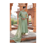 Thumbnail for The52 Women's Beautiful Vichitra Silk Fabric Embroidery Work Flared Anarkali Pant and Dupatta Set - Dista