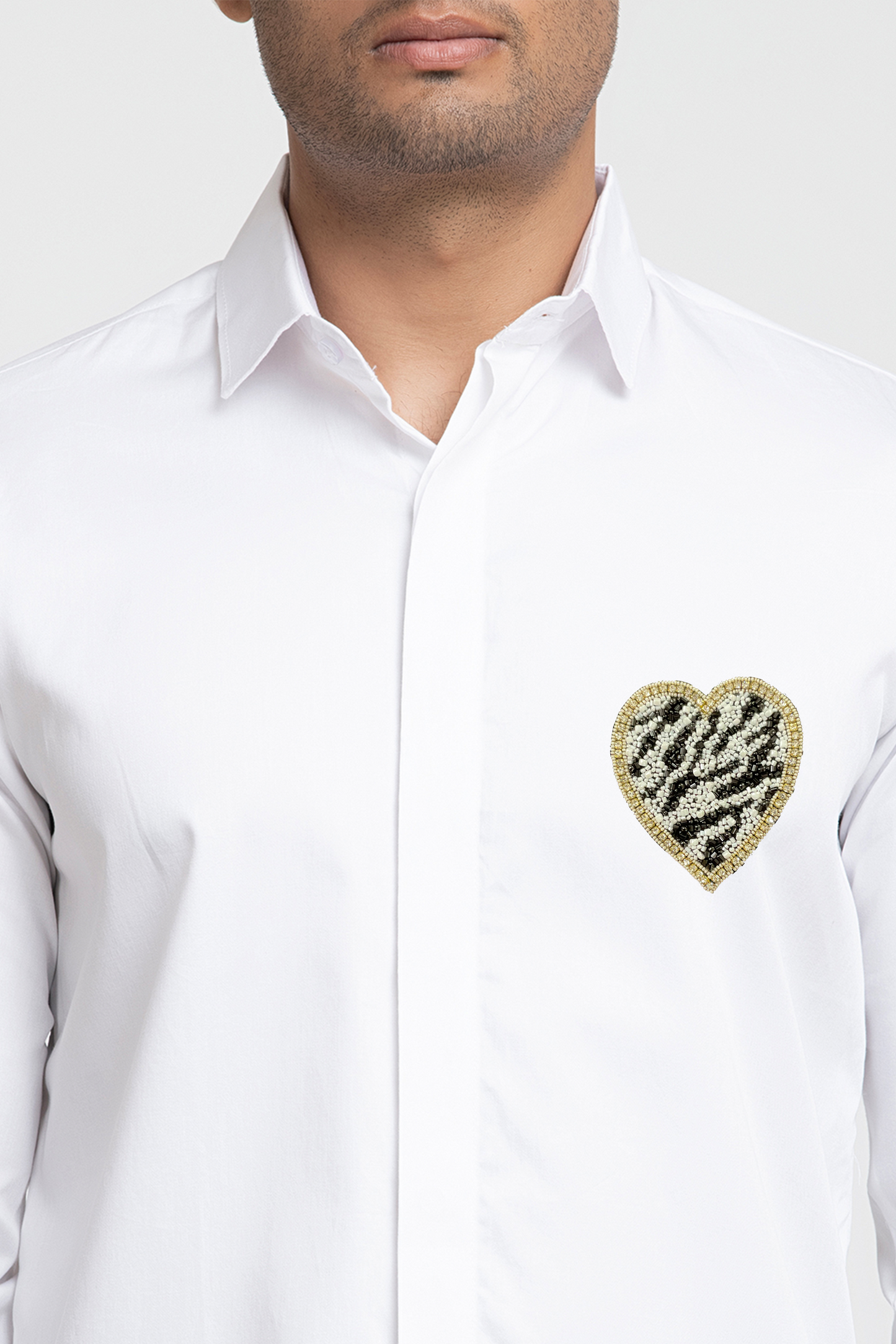 White And Black Heart Shaped Patch Shirt by Hilo Design