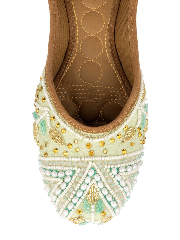Desi Colour Women Indian Ethnic Footwear-Sea Green Criss Cross-1