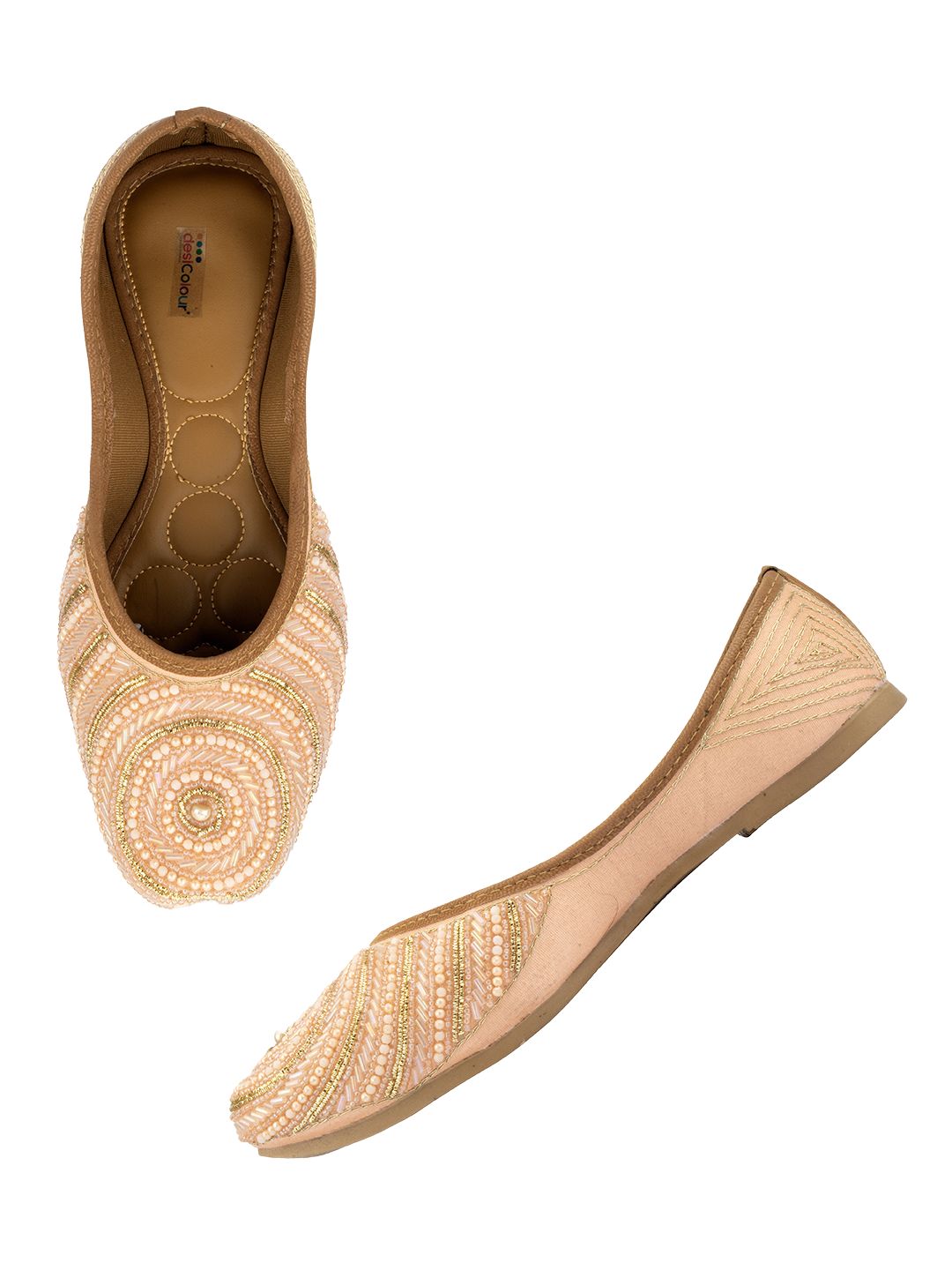 Desi Colour Women Indian Ethnic Footwear-Peach Circle Pearl - Distacart