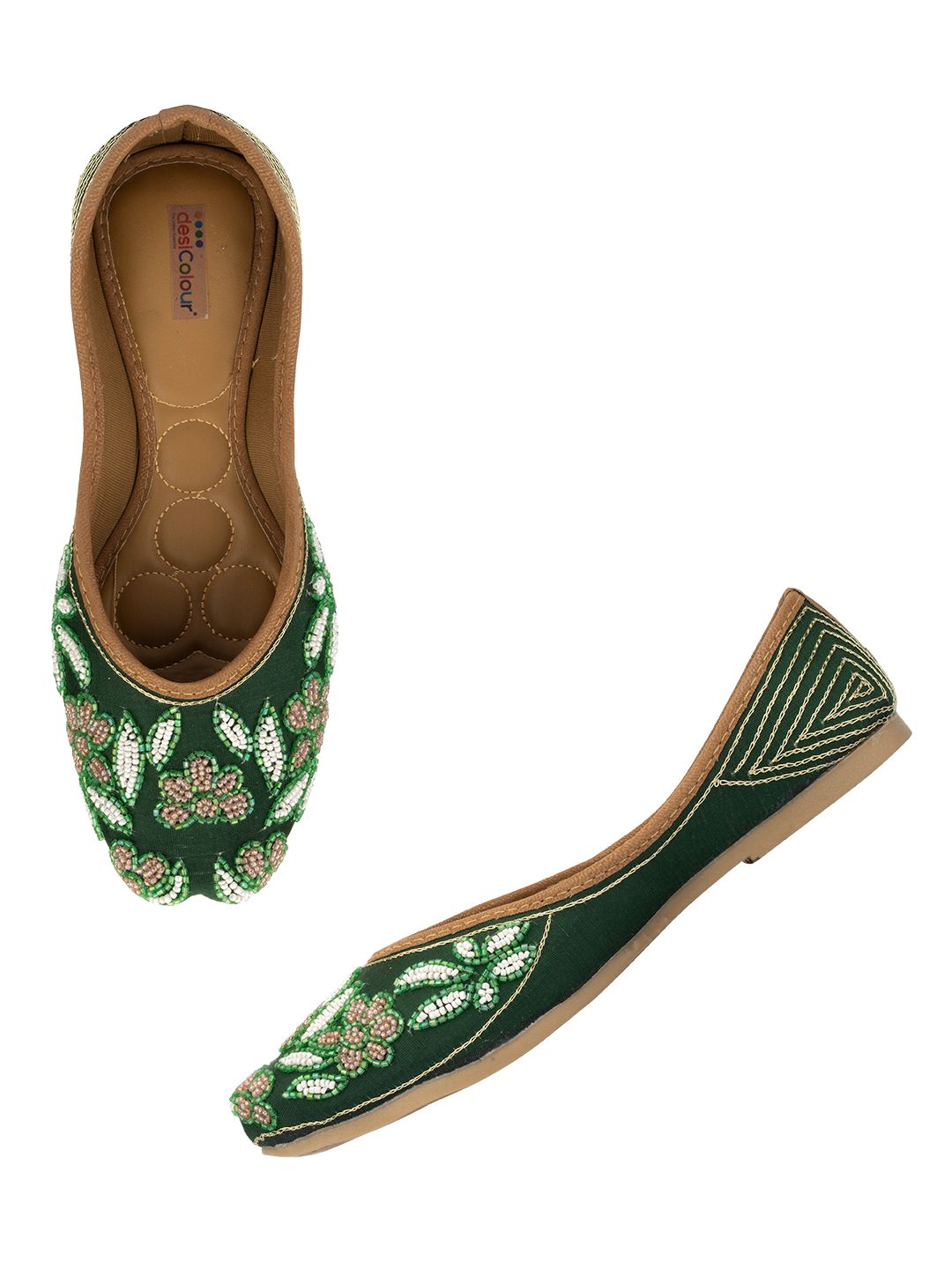 Desi Colour Women Indian Ethnic Footwear-Green Emb - Distacart