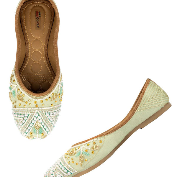 Desi Colour Women Indian Ethnic Footwear-Sea Green Criss Cross-1 - Distacart