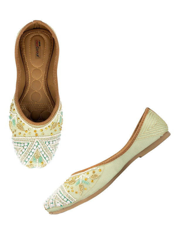Desi Colour Women Indian Ethnic Footwear-Sea Green Criss Cross-1