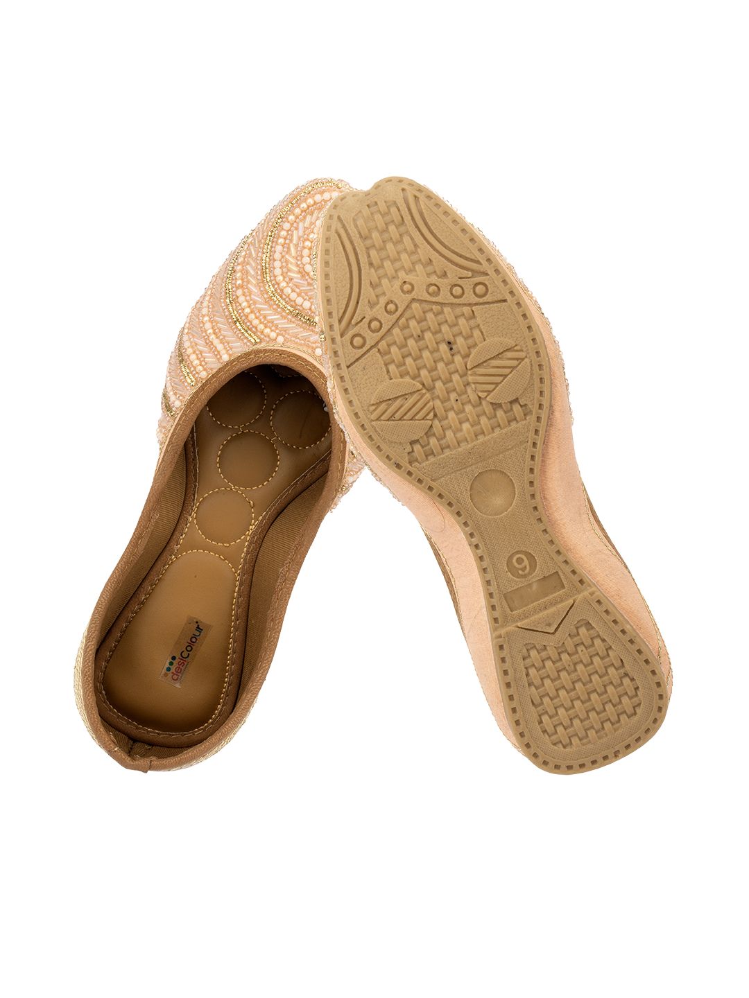 Desi Colour Women Indian Ethnic Footwear-Peach Circle Pearl
