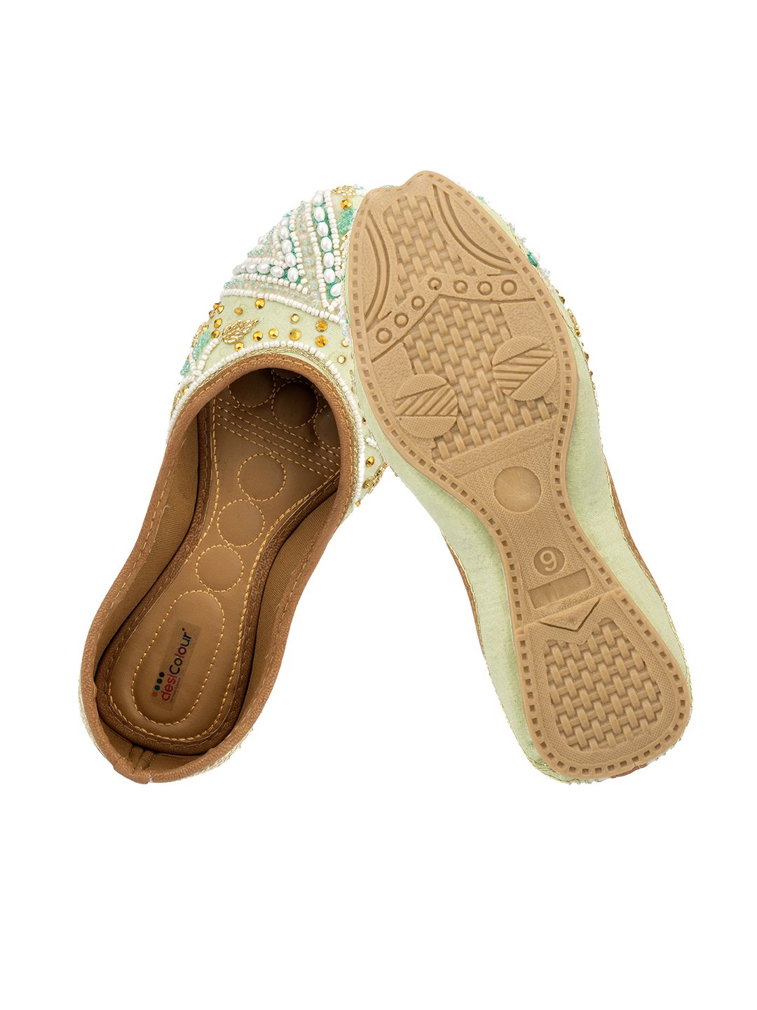 Desi Colour Women Indian Ethnic Footwear-Sea Green Criss Cross-1