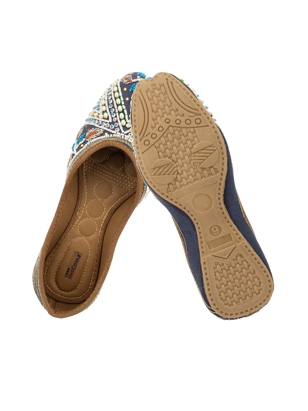 Desi Colour Women Indian Ethnic Footwear-Navy Blue Criss Cross