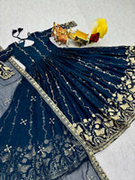 Thumbnail for Teeya Creation Womens New Trendy Heavy Cording Sequence & Beads Embroidery Work Teal Gown Set - Dista