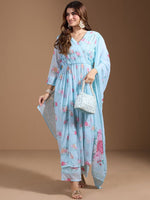 Thumbnail for Ode by House of Pataudi Women Floral Printed Regular Kurta with Trousers & With Dupatta - Distacart