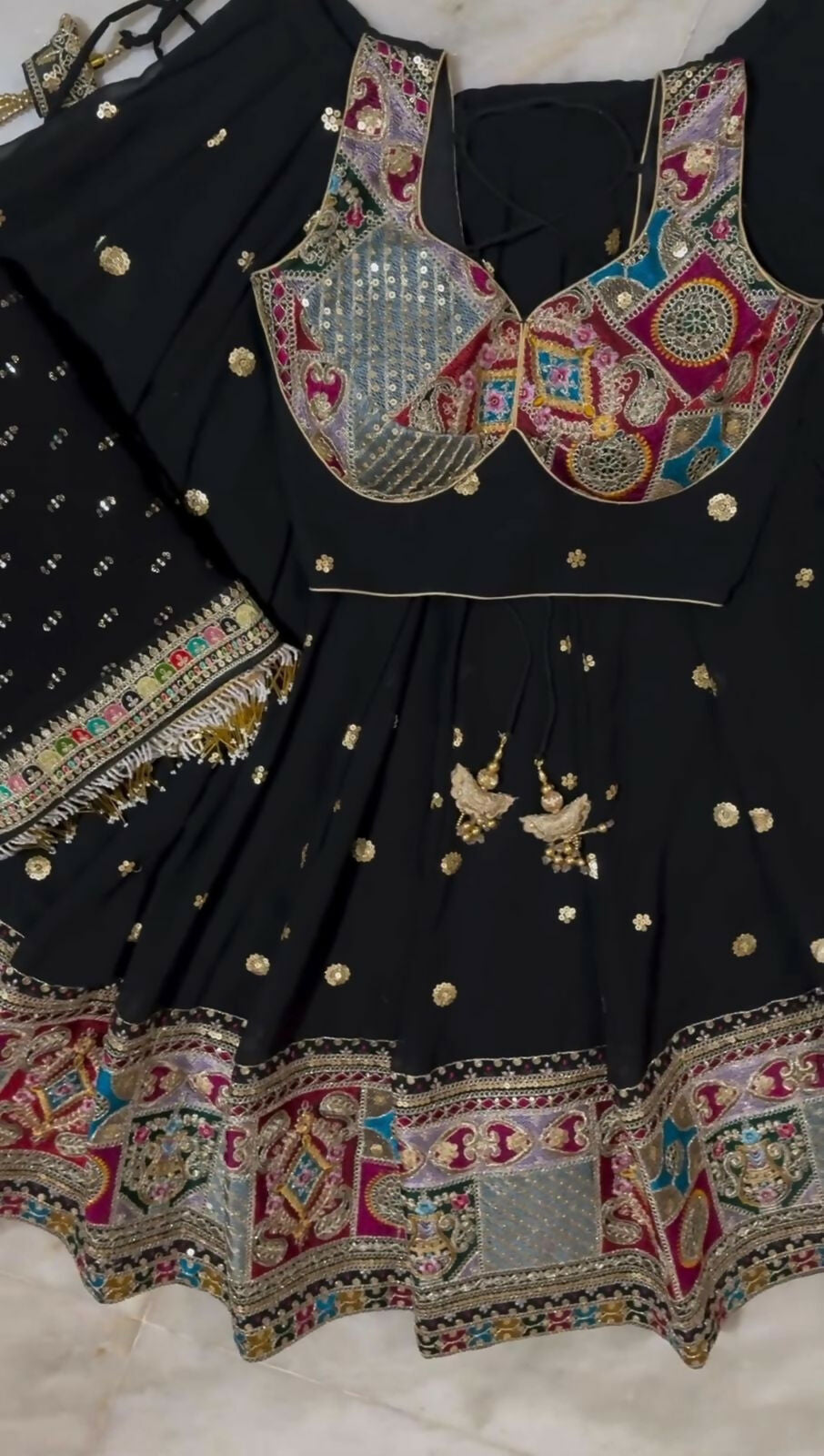 Preksha Creation Black Foux Georgette With Thread With 9Mm Sequence Women Lehenga Choli - Distacart