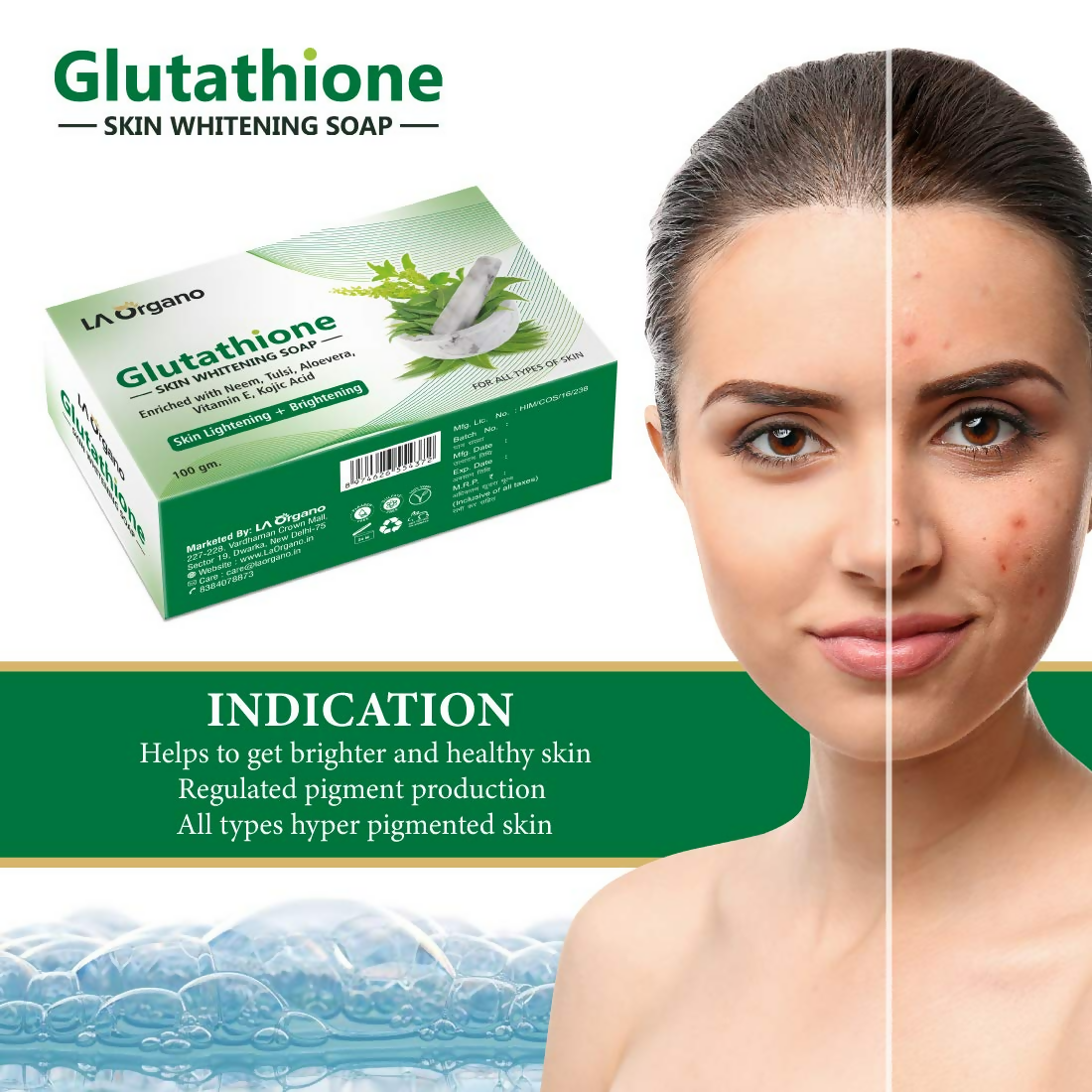 LA Organo Glutathione Neem & Tulsi Skin Whitening Soap - Distacart