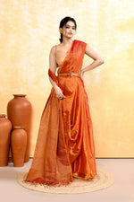 Thumbnail for Piyari Fashion Women's Rust Dual Tone Organic Tissue Saree With Blouse Piece - Distacart