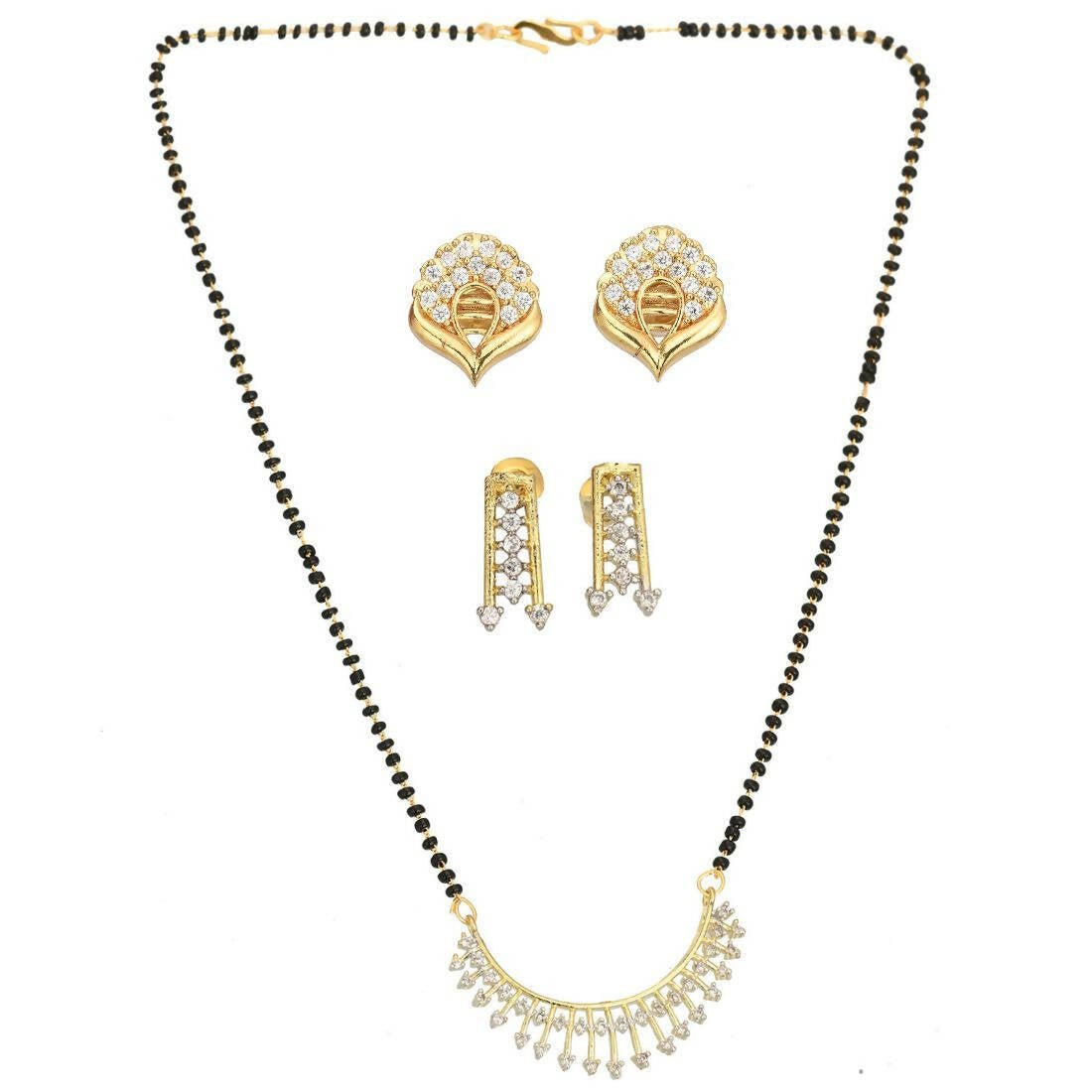 AanyaCentric Gold Plated Mangalsutra with Pendant, 2 Pair Earrings - Distacart