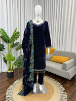 Thumbnail for Teeya Creation Blue Color Velvet Designer Embroidery Work party Wear Suit