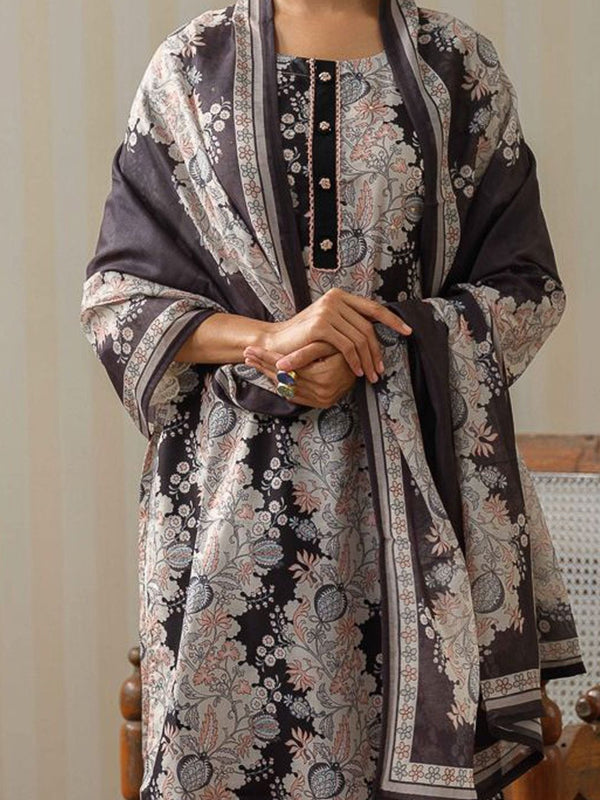 Ode by House of Pataudi Floral Printed Lace Inserts Kurta With Palazzos & Dupatta - Distacart