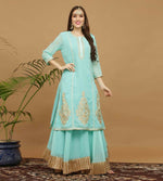 Thumbnail for Joban Fashion Turquoise Georgette Lehenga Set