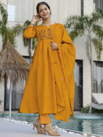Thumbnail for The52 Women's Beautiful Cotton Fabric Thread Work Straight Kurta Pant and Dupatta Set - Distacart