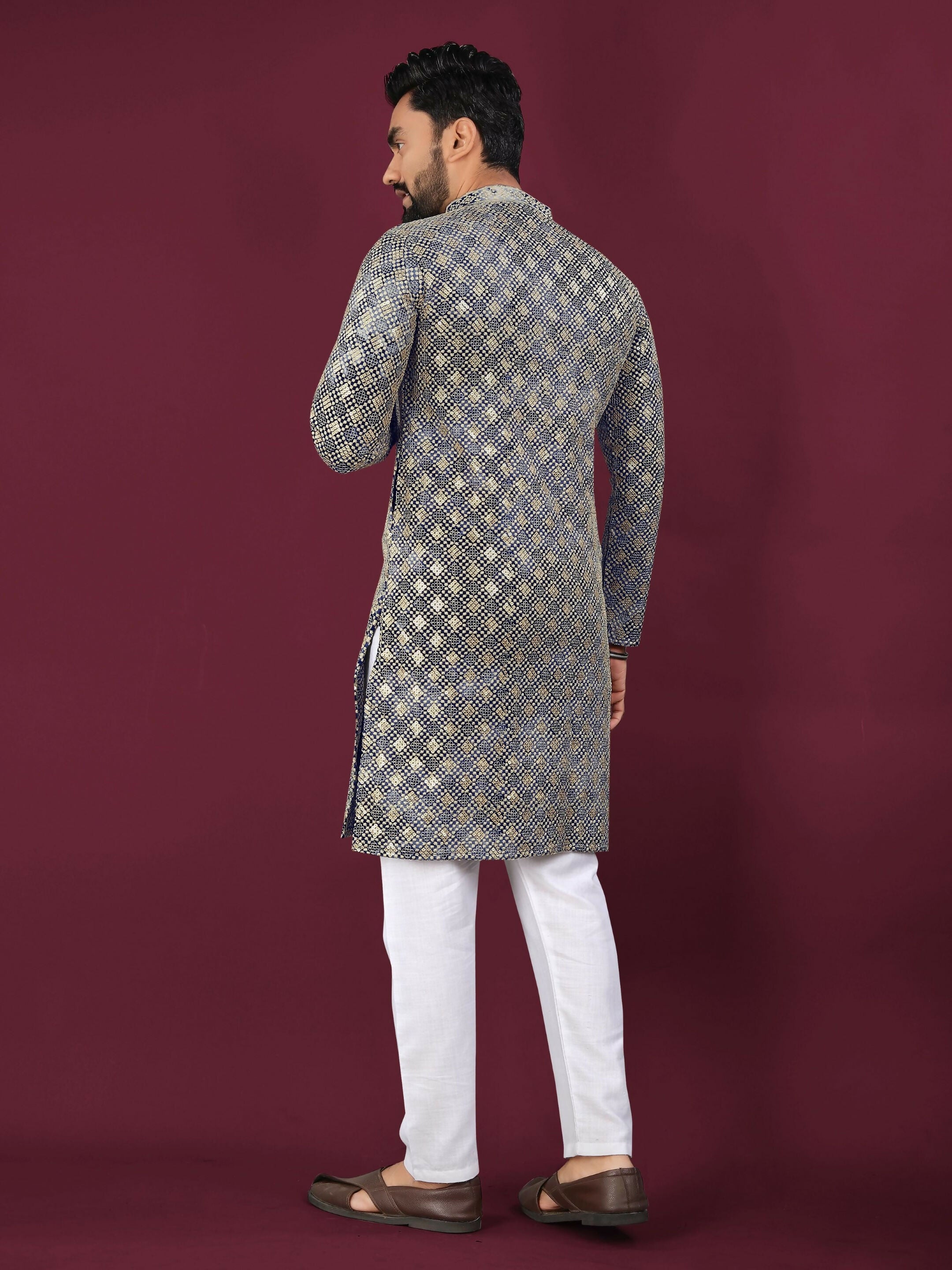 Anaita Navy Chikankari Work Viscose Rayon Straight Kurta - Distacart