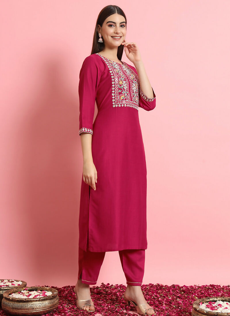 Rani-Pink-Silk-Blend-Casual-Wear-Embroidery-Work-Readymade-Salwar-Suit-VV-9501-CHERRY-PINK(3)