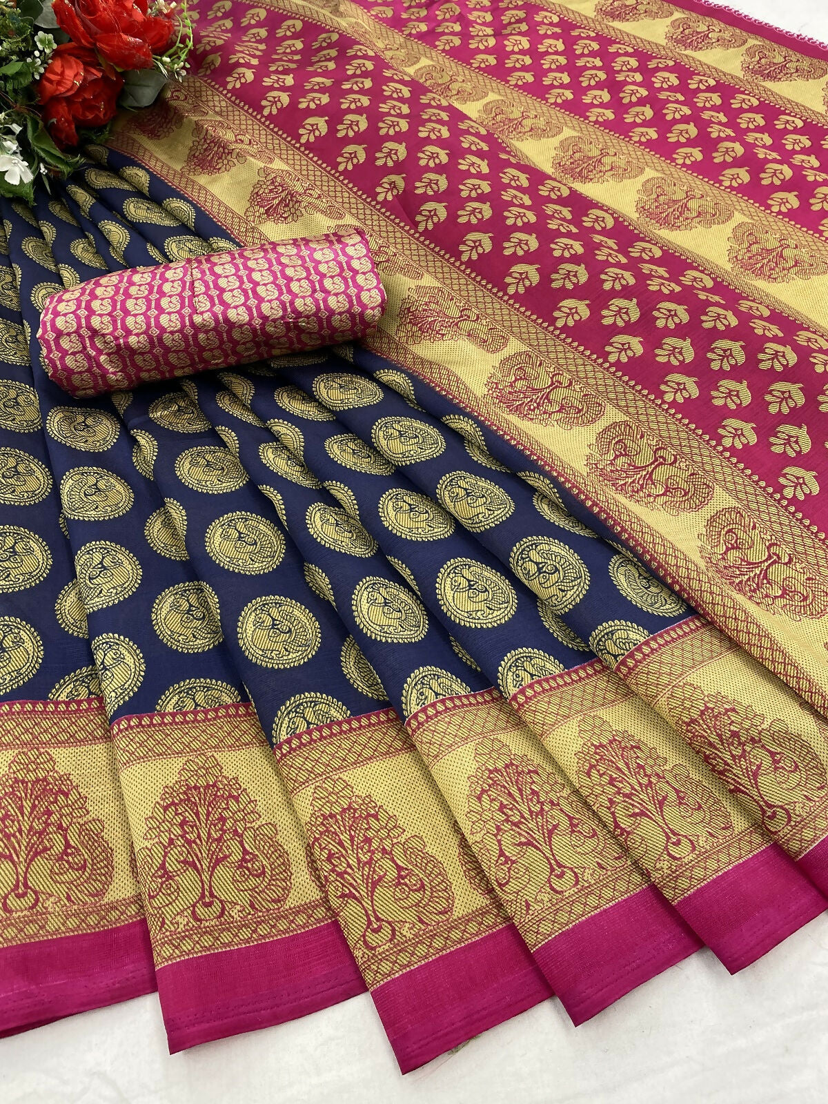 Vamika navy Printed Art Silk Saree - Distacart