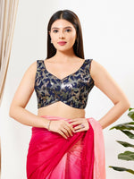 Thumbnail for Joban Fashion Navy Blue Silk Padded Blouse With Sweetheart Neck Sleeveless - Distacart