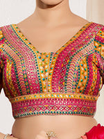 Thumbnail for Joban Fashion Pink Multi Brocade Padded Blouse With V Neck Elbow Sleeves - Distacart