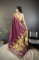 Thumbnail for Joban Fashion Wine Polka Dot Lichi Silk Paithani Silk Saree - Distacart