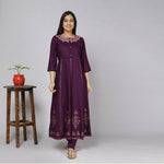 Thumbnail for Alvano Women' Stylish Anarkali Kurta with Pant and Dupatta for Women and Girls Rayon (Wine) - Distacart