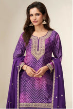 Thumbnail for Anaita Purple Chinon Stitched Suit with Digital Print & Embroidery Coding Sequence Work - Distacart