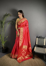 Thumbnail for Joban Fashion Red Banarasi Cotton Silk Woven Saree