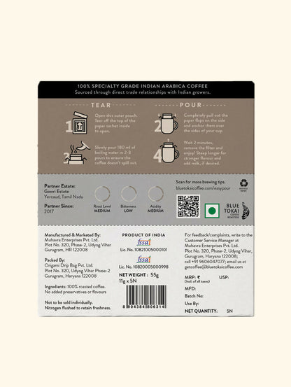 Blue Tokai Gowri Estate Medium Roast Easy Pour Sachets - Distacart