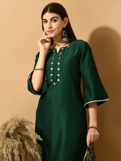 Myshka Women's Green Embroidered Party Kurta Sets - Distacart