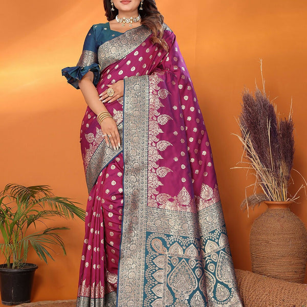 Joban Fashion Banarasi Magenta Woven Soft Silk Saree - Distacart