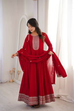 Thumbnail for Teeya Creation Maroon Color Vichitra Silk Embroidery Work Party Wear Long Gown - Distacart