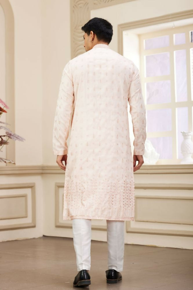 Raivat Ethnic Art Silk Thread Work Kurta Pajama In Light Pink Colour - Distacart
