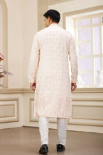 Thumbnail for Raivat Ethnic Art Silk Thread Work Kurta Pajama In Light Pink Colour