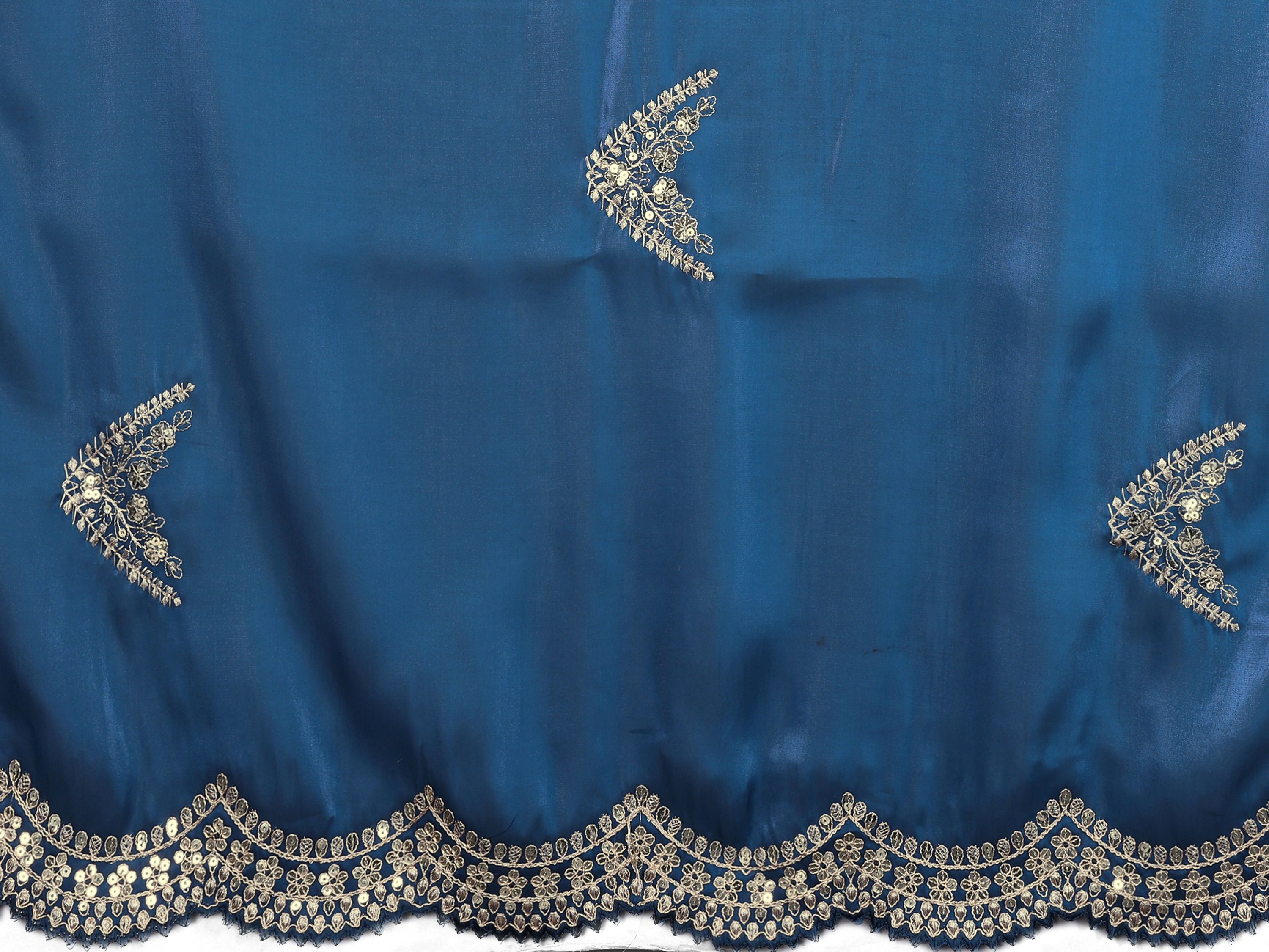 Vastranavya Blue Embroidery Work Shimmer Chiffon Saree with Unstitched Blouse