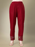 Thumbnail for Jyoti Fashion Women's Maroon Cotton Blend Embroidery & Fancy Lace work Kurta with Trouser & Dupatta - Distacart