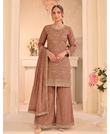 KC Peach Vichitra Silk Palazzo Suit For Women Festival Wear - Dista