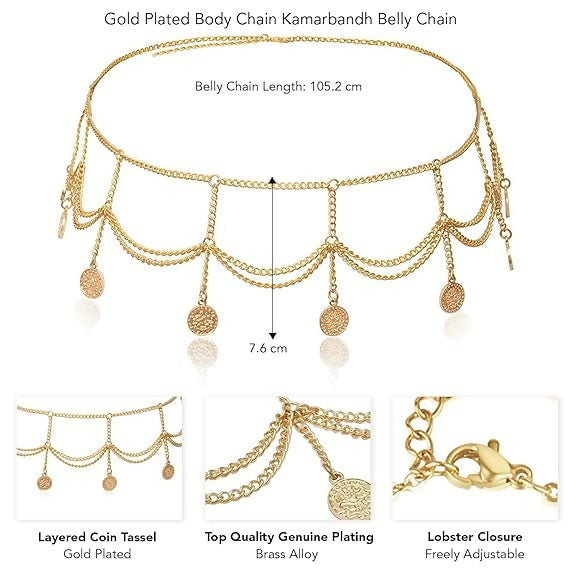 Joban Fashion Golden Alloy Waist Chain For Women