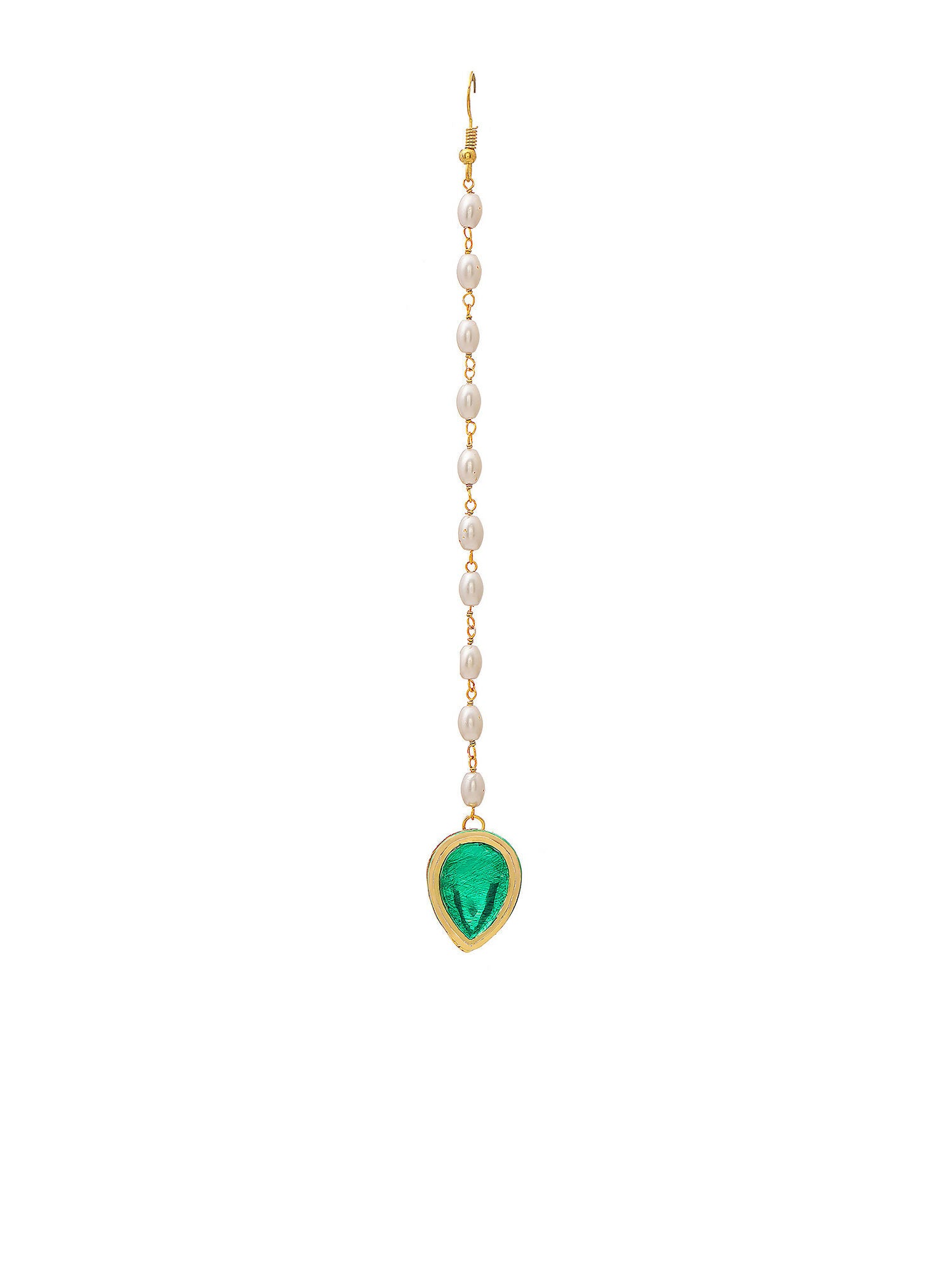 Ruby Raang Green Tear Drop Green Meenakari Maang Tikka