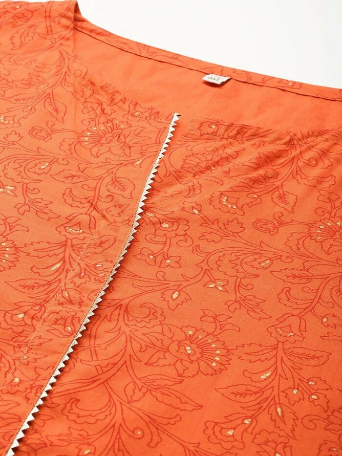 Ahalyaa Women's Traditional wear Kurta Set - Orange - Distacart
