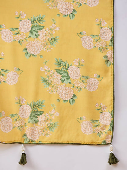 Mustard Chiffon Floral Printed Saree with Stitched Blouse - Dharavi - Distacart