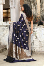 Thumbnail for Joban Fashion Navy Blue Pure Katan Pure Handloom Banarasi Silk Saree