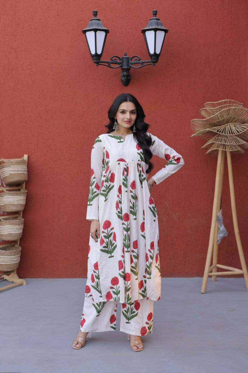 Teeya Creation Womens New Trendy Summer War Printed Cotton Gown Set-Red - Dista