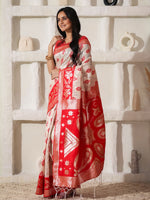 Thumbnail for Astita Linen Cotton Red & White Saree